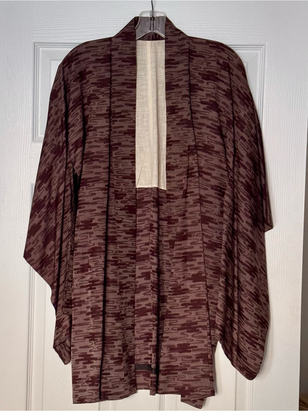 Vintage Japanese Silk Haori Kimono Jacket in Abstract Brown Kasuri Pattern